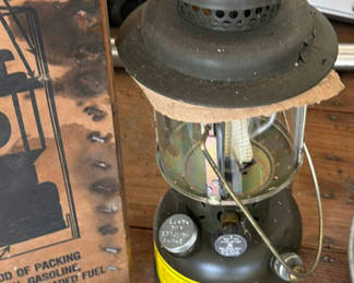 Lot 16: Vintage kerosene lantern with metal Lazy Susan  tray 