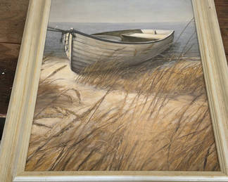 Lot 21: Framed coastal boat painting