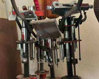 Lot 105: Four Vintage bench-mounted hand press with multiple lever attachments