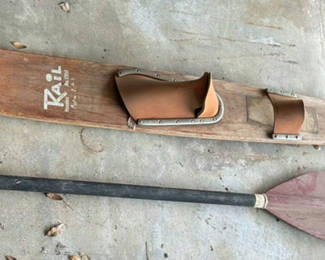 Lot 13: Vintage wooden water ski with paddle