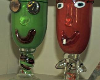 Pair of Mid-Century Studio Glass Stemmed Goblets