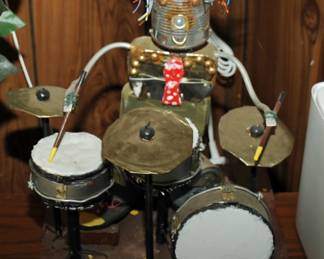 Folk Art Drummer Made of Found Objects Signed