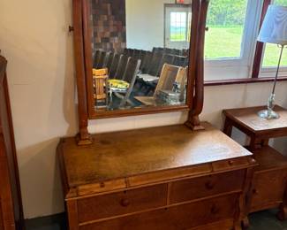 Birdseye Maple Lowboy Dresser w/ Mirror