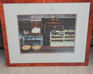 Lot #209 - Signed Vintage Chilean Market Scene Photograph with Unique Burl Wood Frame