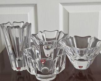 Lot #157 - Orrefors Sweden Crystal Glass Vases and Bowls Set - Elegant Scandinavian Design