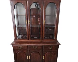 Lot #110 - Ethan Allen Classic Cherry Wood China Cabinet Hutch with Glass Doors and Brass Hardware