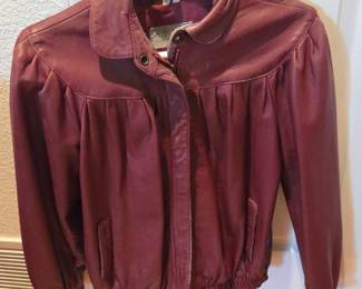 Lot #191 - Intuitions Burgundy Leather Jacket Size 8 Vintage Style