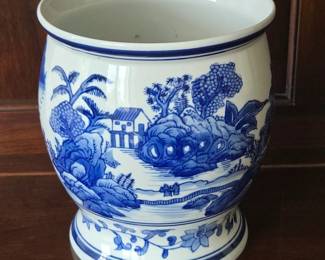 Lot #94 - Red Envelope Blue and White Porcelain Planter Vase Landscape Design 