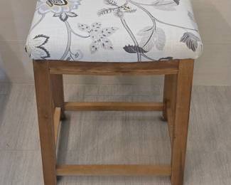 Lot #248 - CostPlus Padded Wooden Stool with Floral Fabric Upholstery Rustic Style