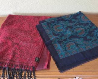 Lot #235 - Elegant Paisley Patterned Shawls - Red and Navy Blue Polyester Scarves