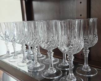 Vintage Crystal Wine Glasses with Intricate Cut Detailing Elegant Stemware