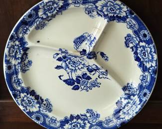 Vintage Blue & White Blue Sectioned Plate by Globe Pottery Co. English Pottery