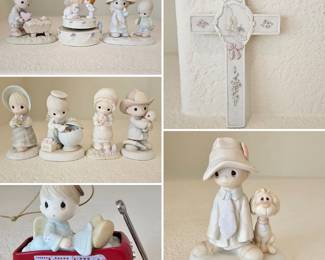 Precious Moments Porcelain Figurines Collection with Faith Cross and Radio Flyer Wagon