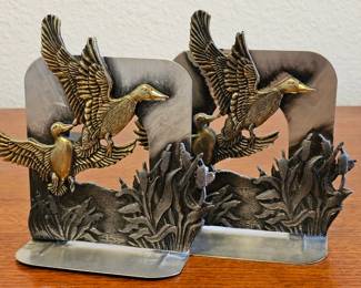 Lot #141 - Vintage Metzke Pewter Mallard Duck Bookends With Mixed-Metal Finish