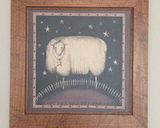 Lot #224 - Sullins House Rustic Sheep Wall Art Print in Wooden Frame - Country Farmhouse Decor