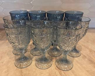 Noritake Arbor Blue Pressed Glass Goblets in Light and Dark Blue
