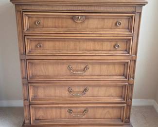 Lot #240 - Vintage United Furniture Corporation Solid Wood Chest of Drawers with Ornate Brass Handles