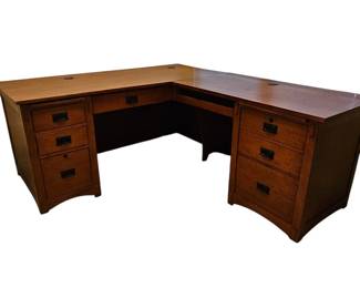 Lot #143 - Mission Executive L-Shape Desk With Drawers and Cabinet