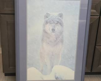 Lot #207 - Wolf in Snow Framed Wall Art Print Nature Wildlife Decor