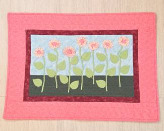Lot #202 - Handmade Quilted Flower Applique Wall Hanging with Pink Fabric Border