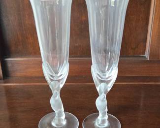 Fabergi Signed Crystal Stemware Champagne Flutes France