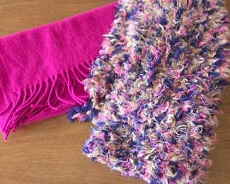 Lot #233 - Gloria Vanderbilt Fuchsia Pink 100% Acrylic Fashion Accessories Scarf & Multicolor Chunky Knit Scarf