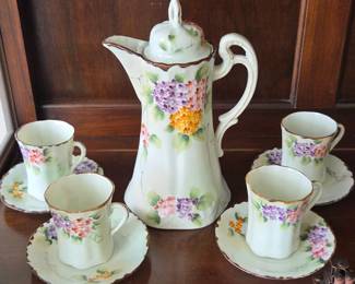 Lot #95 - Vintage Japanese Hand-Painted Porcelain Floral Coffee Set with Gold Trim