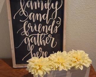 Lot #197 - Rustic Farmhouse Style Decorative Sign and Faux Flower Box Centerpiece