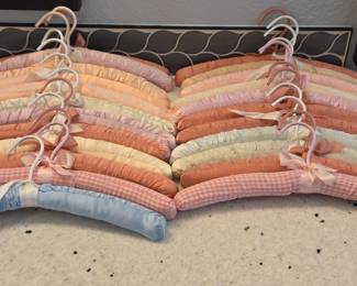 Lot #247 - Vintage Satin & Cloth Padded Clothes Hangers with Ribbon Accents 