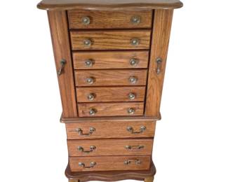 Lot #223 - Amish Split Queen Anne Jewelry Armoire with Mirror and Multiple Drawers
