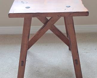 Lot #239 - Pier 1 Imports Rustic Wooden Stool with Metal Stud Accents