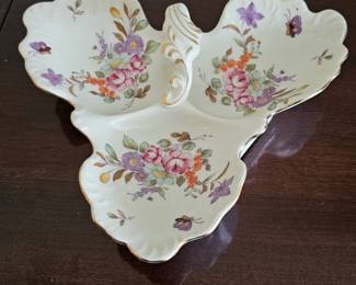 Lot #103 - Antique Lefton Porcelain Divided Serving Dish with Floral & Butterfly Design