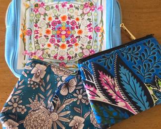 Lot #231 - Estée Lauder Blue Floral Print Cosmetic Bag Set with Zip Pouches