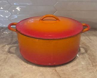 Vintage Desouvre Belgium Cast Iron Dutch Oven Enameled Pot with Lid
