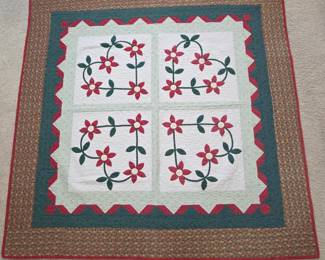 Lot #169 - Handmade Floral Applique Cotton Quilt with Detailed Stitching and Vintage Charm