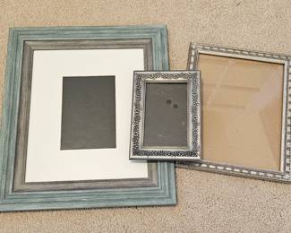 Lot #128 - Rustic Blue Wood and Floral Metal Decorative Picture Frames Set
