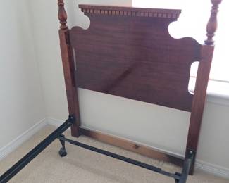 Lot #186 - Solid Wood Traditional Style Twin Headboard with Turned Posts and Dentil Trim, Plus Metal Base