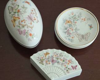 Lot #152 - Avon 1979/80 Hand Crafted Porcelain Butterfly and Floral Decorative Set