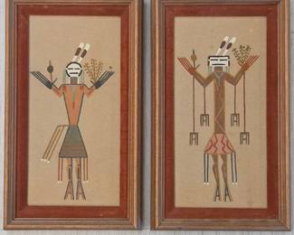 Lot #211 - Vintage Native American Sand Art Kachina Doll Paintings Framed Set
