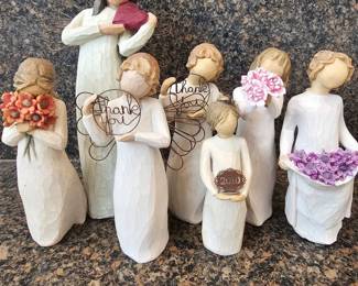 Willow Tree Angel Figurines Collection by Susan Lordi - Hand-Carved Wood with Wire Wings, Thank You Theme
