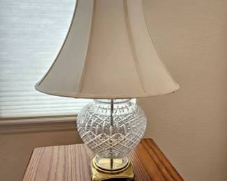 Elegant Crystal Cut Glass Table Lamp with Brass Base and White Fabric Shade