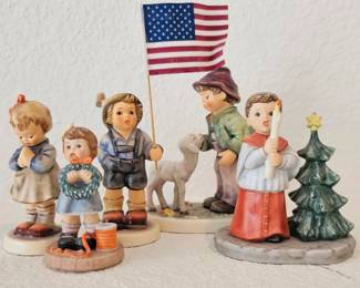 Vintage Goebel Hummel Figurines Shepherd Boy & Candle Bearer with Christmas Tree Collectibles