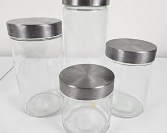 Set of Four Modern Glass Storage Jars with Stainless Steel Lids - Kitchen Pantry Organization