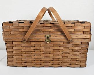 Vintage Woven Picnic Basket with Tableware Set Including Progressive Cutting Board & Acrylic Salt Shaker Pepper Grinder