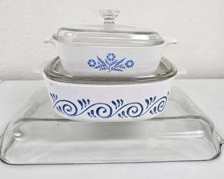 CorningWare Blue Cornflower & Ocean View Casserole Set with Pyrex Glass Baking Dish