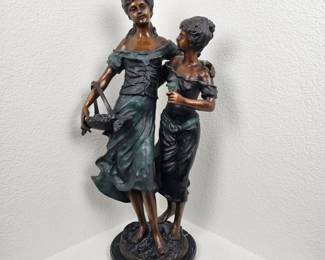A. Moreau Bronze Sculpture of Two Women on Marble Base - Elegant Art Deco Style Figurine