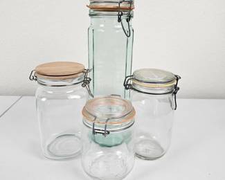 Vintage French & Italian Hermetic Glass Jars with Airtight Seals and Wood or Glass Lids