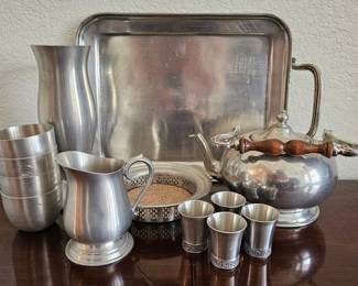 Vintage Pewter Collection w/ Shot Glasses, Teapot, Tray & More by Reed & Barton, Towle, Colonial Pewter +++