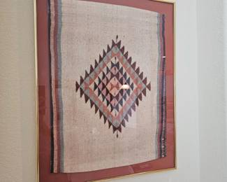 Vintage Framed Southwestern Wool Textile Wall Art Rug Hanging