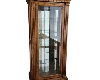 Oak Wood Display Curio Cabinet with Glass Shelves and Adjustable Lighting